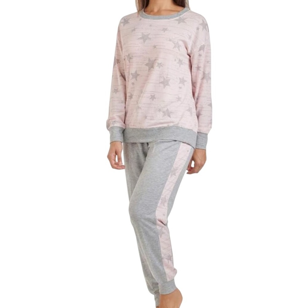 SPLENDID PAJAMAS SET Light Heather Gray & Pink STAR PRINT Joggers Top/Shirt XXL
